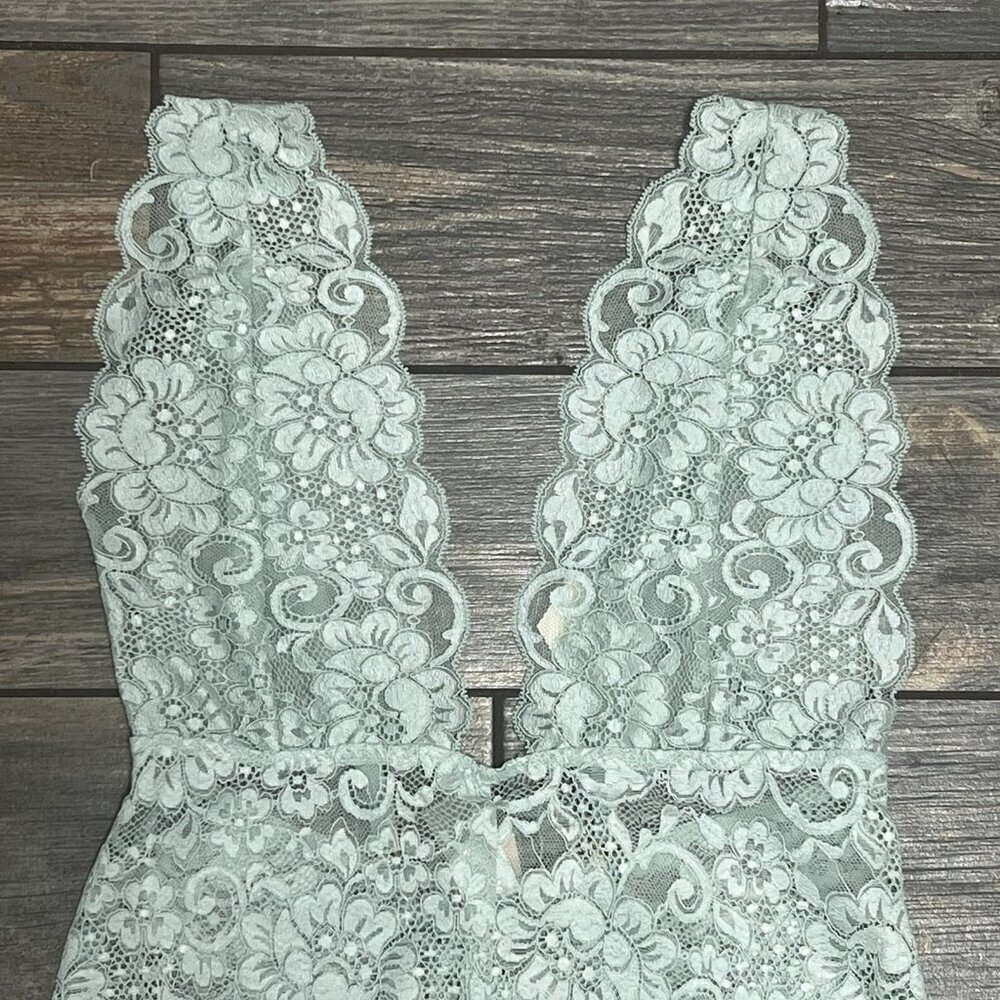 NWT Free People X HAH Comin in Haht Lace Bodysuit Small Something Blue Bride - Picture 6 of 16